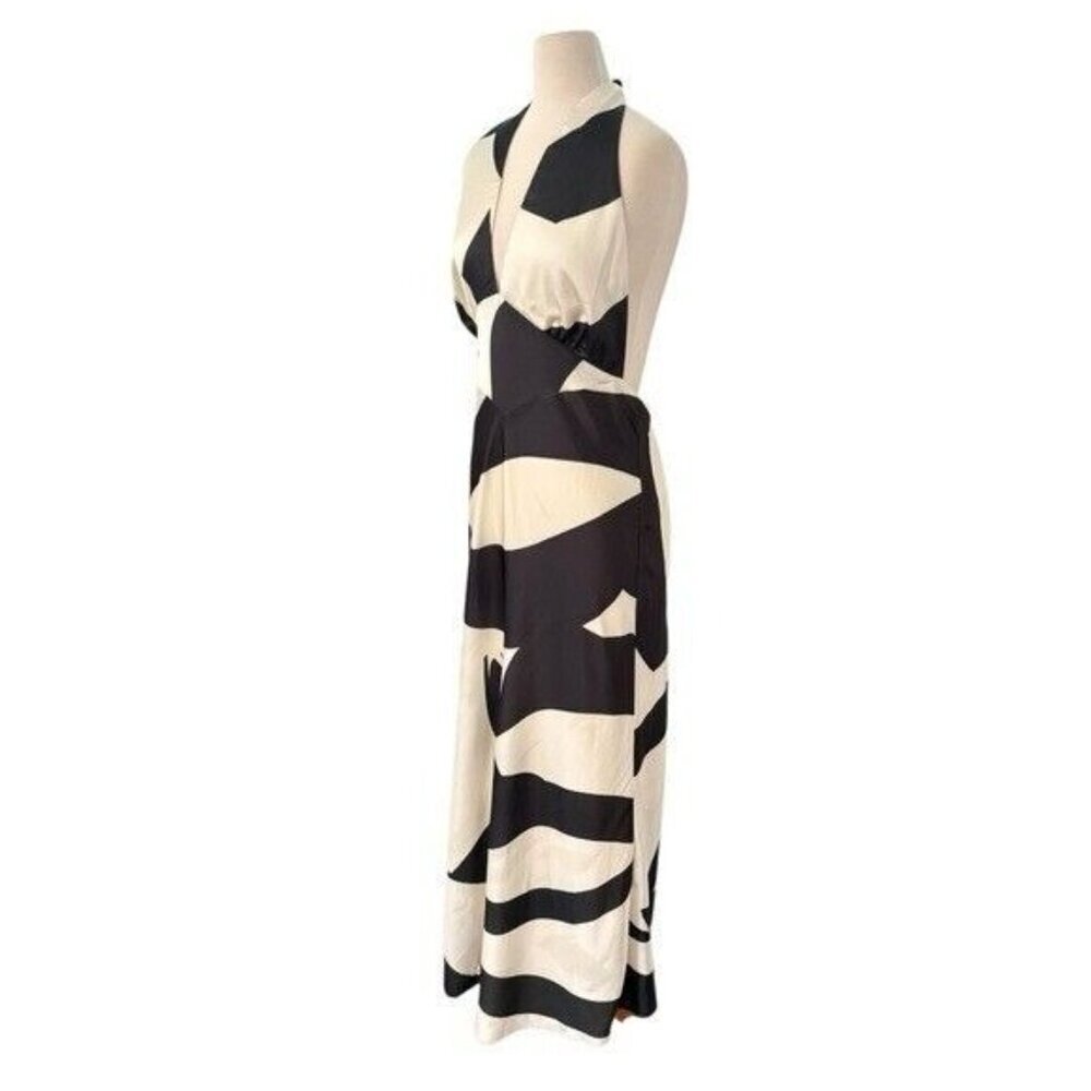 ANTHROPOLOGIE Bardot Citron Halter Midi Dress Black Ivory NEW - Picture 4 of 9